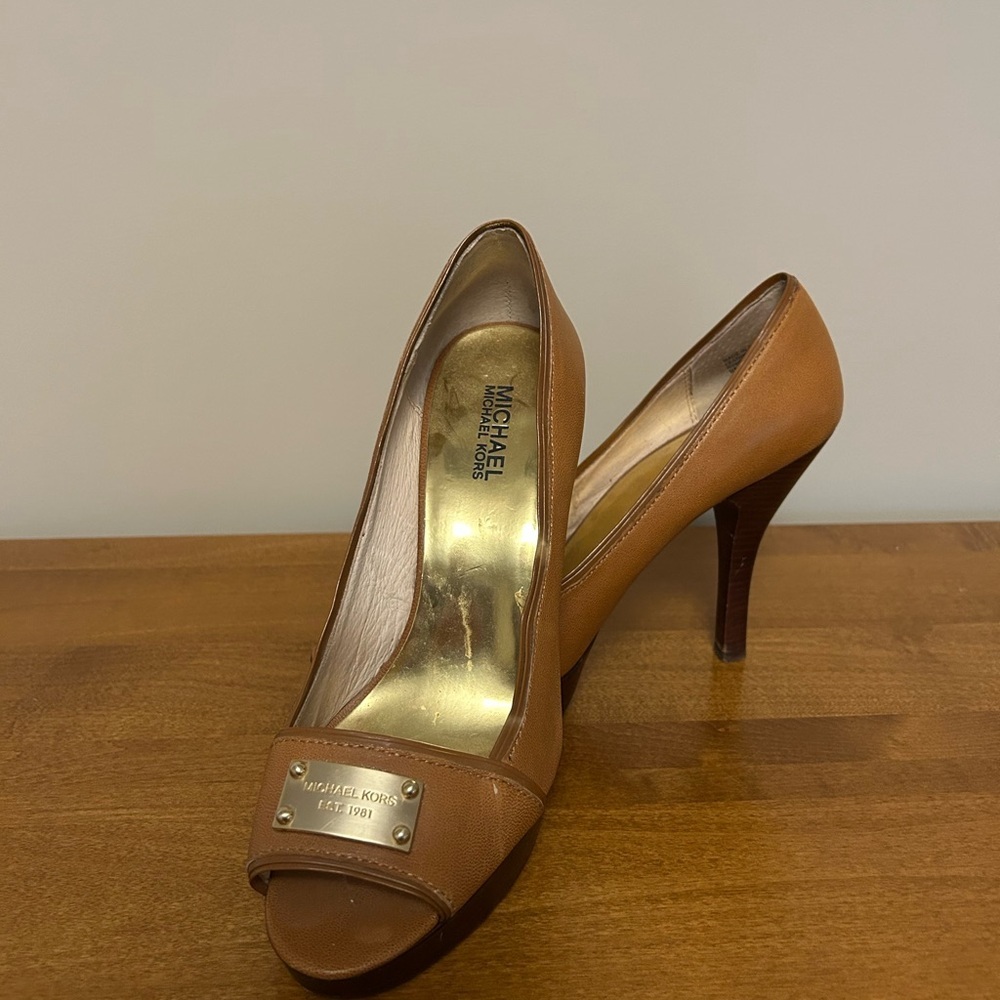 Michael Kors Tan Peep Toe Heels